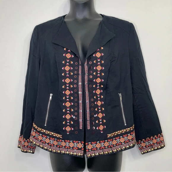 INC Black Embroidered Detail Open Front Blazer Size 1X - Picture 1 of 7